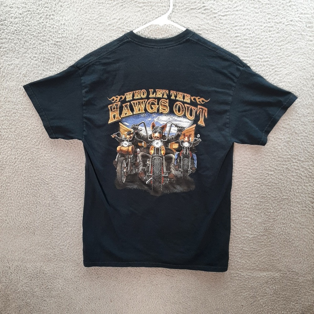 Gildan Shirt Adult Medium Black Biker Motorcycle Thrashed Faded Graphic Tee Mens